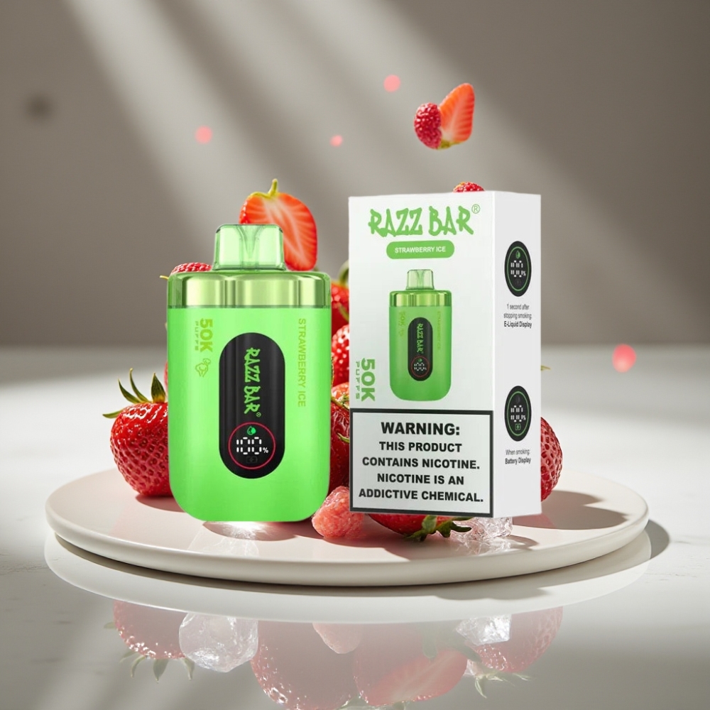Razz Bar 50K Puffs Vape Desechable Fresa Helada con 650 Mah y Tipo-C Recargable