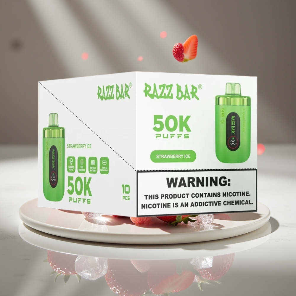 Razz Bar 50K Puffs Vape Desechable Fresa Helada con 650 Mah y Tipo-C Recargable