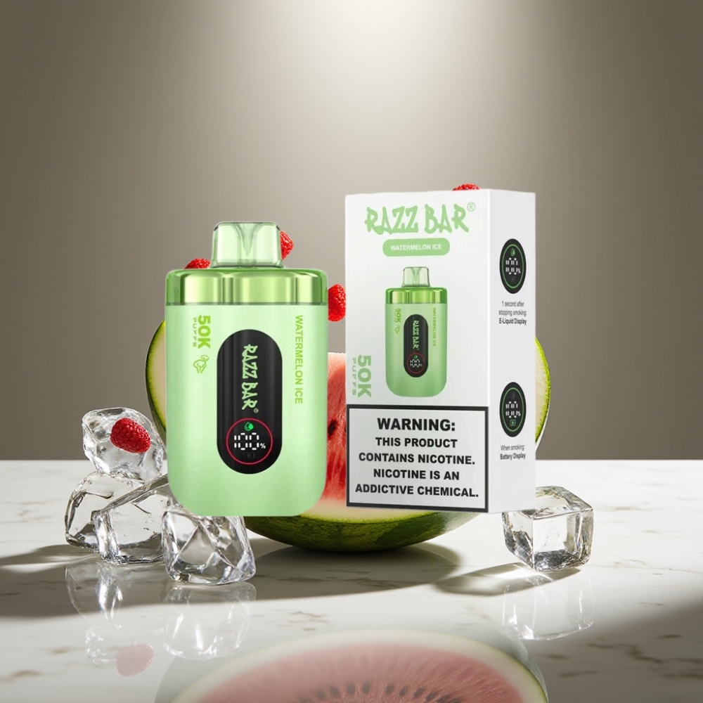 Razz Bar 50K Puffs Vape Desechable Sandía Helada, 650 Mah, Tipo-C, 2% Nicotina