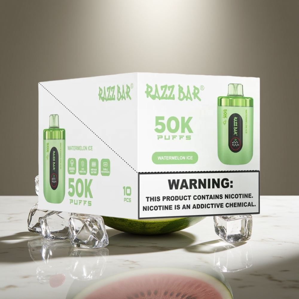 Razz Bar 50K Puffs Vape Desechable Sandía Helada, 650 Mah, Tipo-C, 2% Nicotina