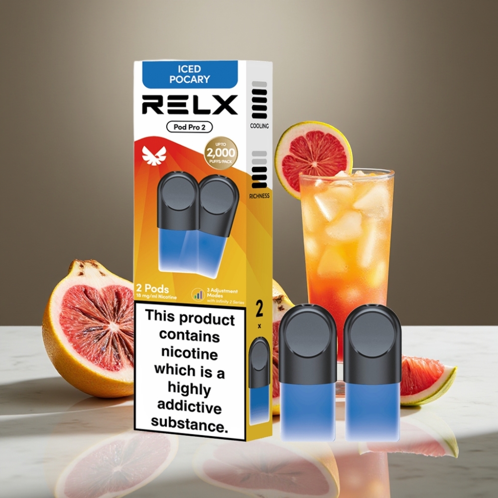 RELX Pod Pro 2 600 puffs 1.8% nicotina 1.9ml sabor Bebida-Pocary Helada 2/3 pods/pack Eco/Smooth/Boost