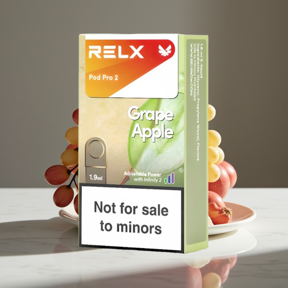 RELX Pod Pro 2 600 puffs 1.9ml 0% nic Uva Manzana 3 modos
