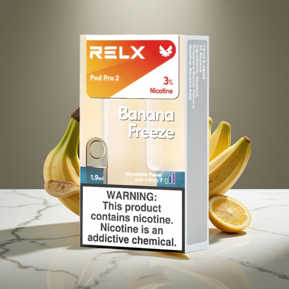 RELX Pod Pro 2 600 puffs 3% nicotina 1.9ml 2/3 pods/pack 3 modos de voltaje Banana Freeze