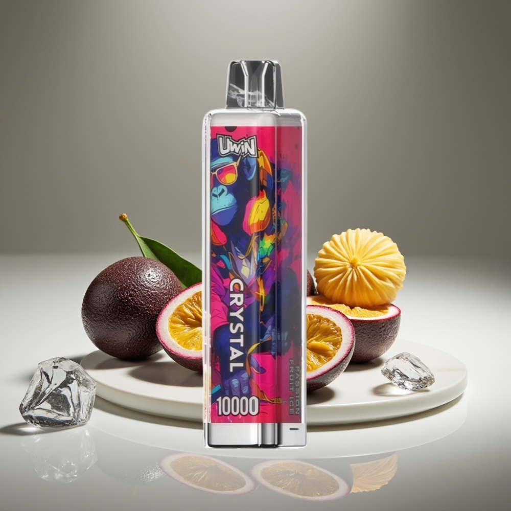 UWIN Crystal 10000 Puffs 18ml Recargable USB-C Luz RGB Sabor Fruta de la Pasión Hielo
