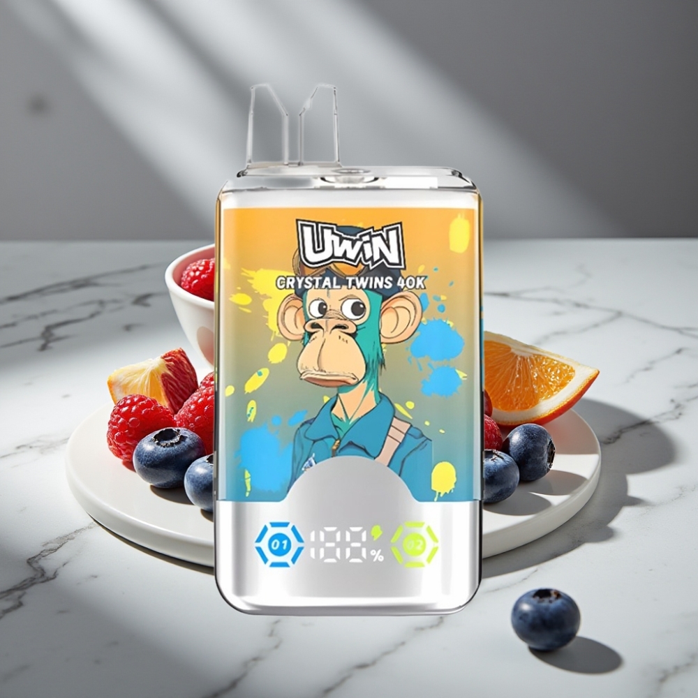 UWIN Crystal Twins 40000 Puffs Doble Sabor Arándano Frambuesa Cereza Hielo Recargable