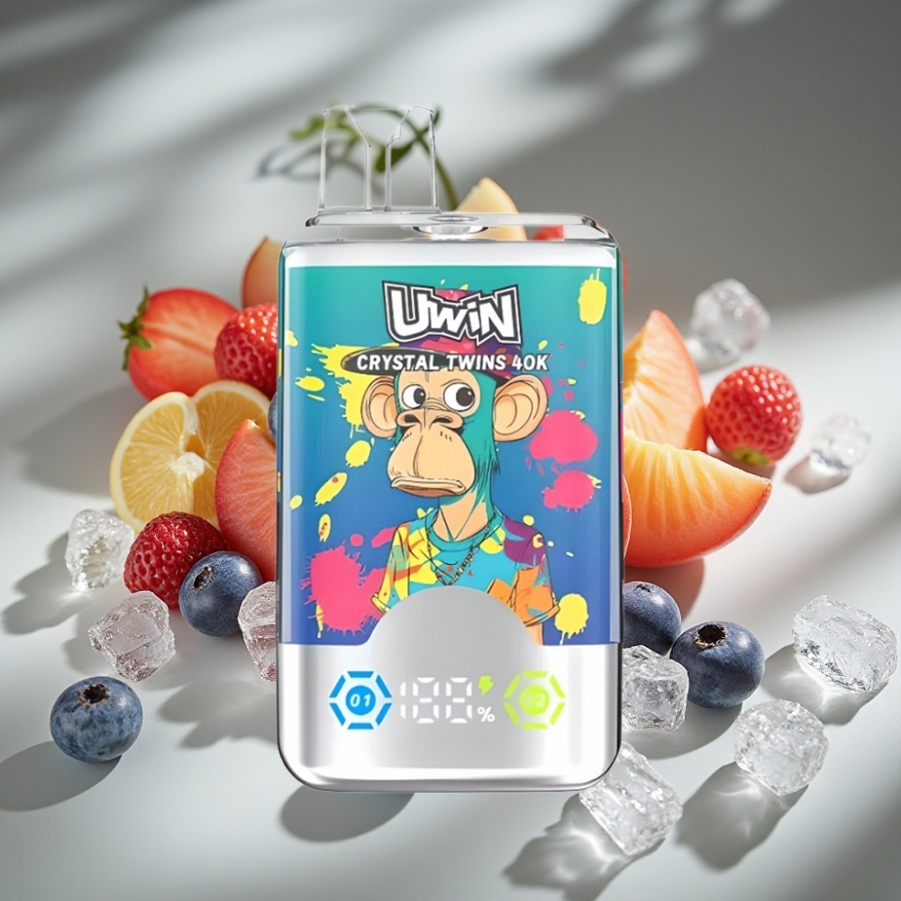 UWIN Crystal Twins 40000 Puffs Doble Sabor Arándano Helado y Melocotón Helado, 32ml, Batería 850mAh
