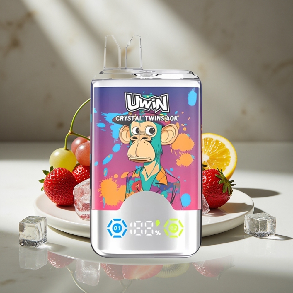UWIN Crystal Twins 40000 Puffs Doble Sabor Fresa Kiwi Uva Helada Recargable 32ml
