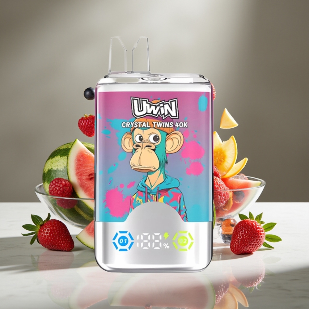 UWIN Crystal Twins 40000 Puffs Doble Sabor Sandía Helada y Frutos Rojos, 850mAh, Tipo-C