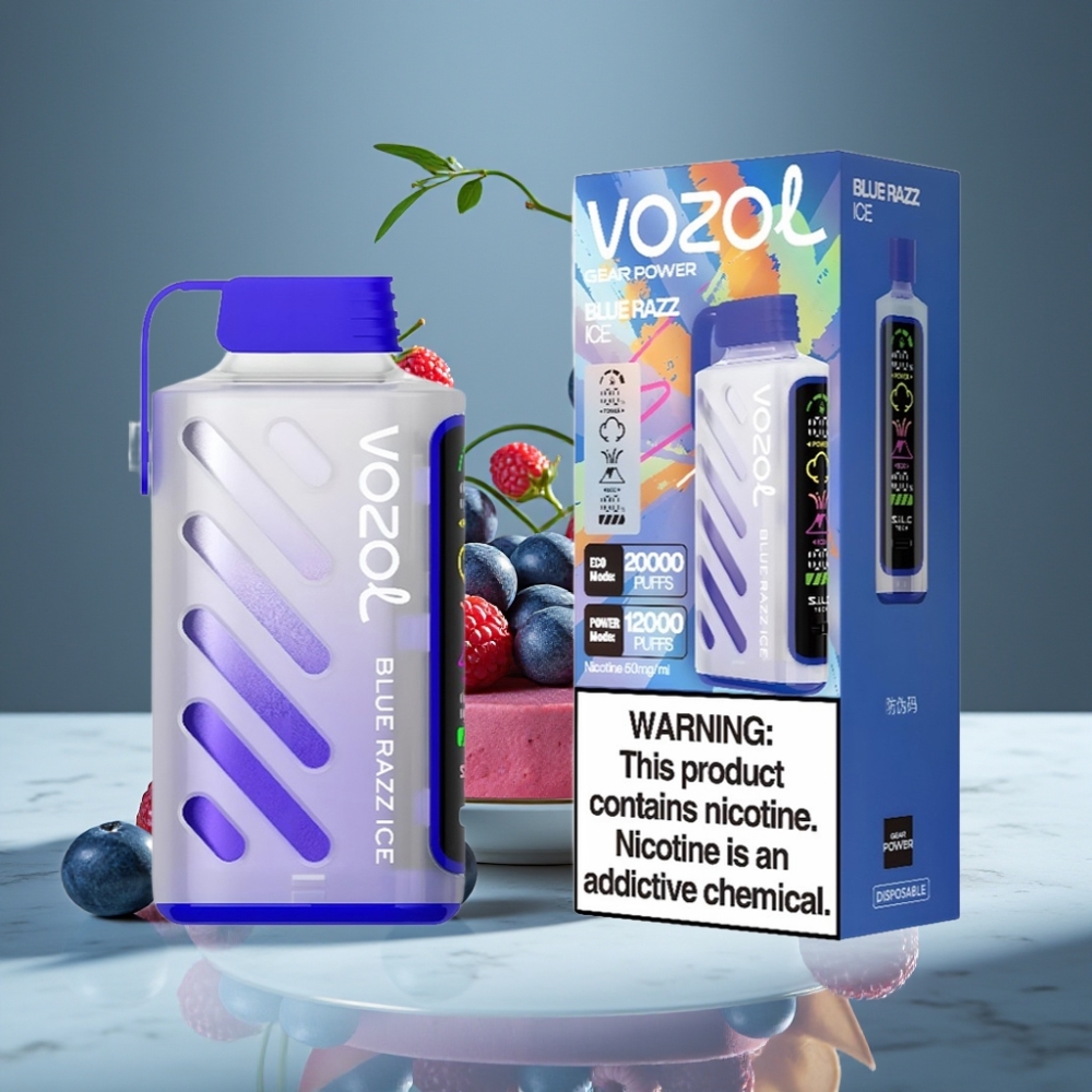 VOZOL Gear Power 20000 Puffs Dual Mesh Coil Full Screen Display Blue Razz Ice