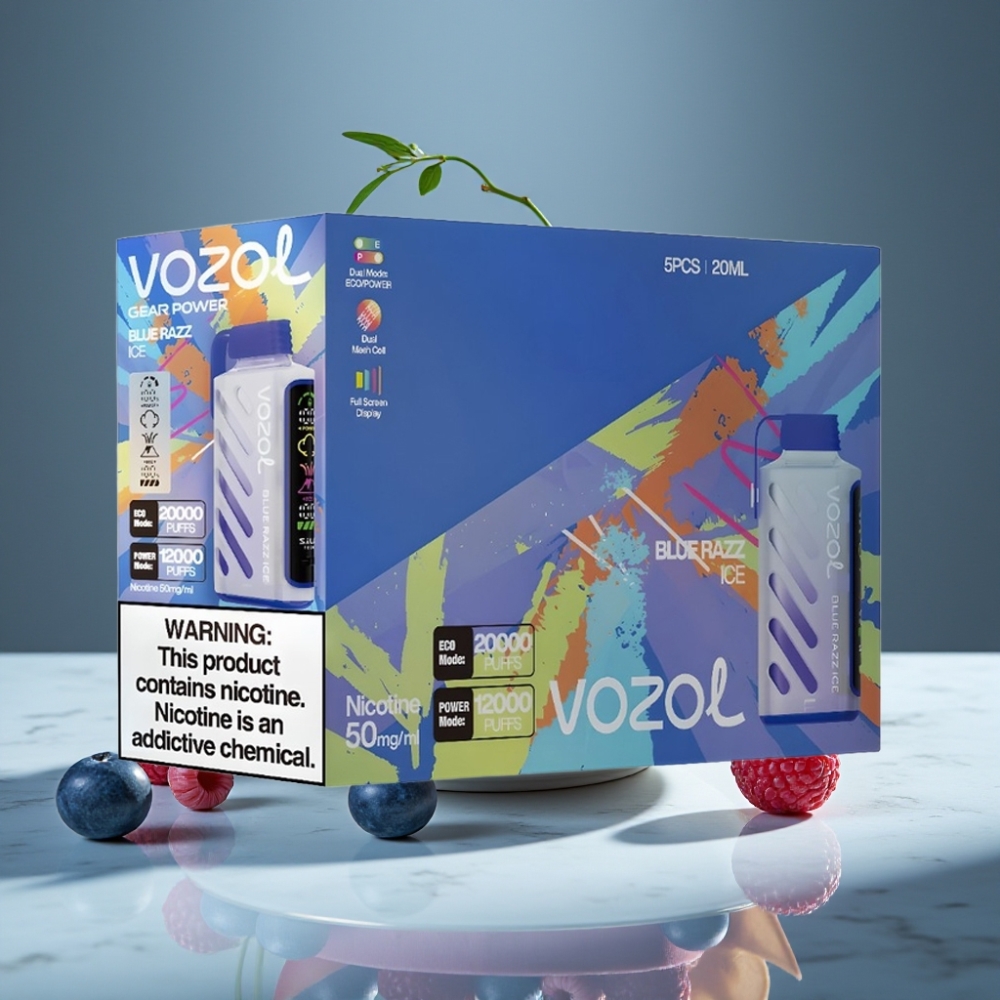 VOZOL Gear Power 20000 Puffs Dual Mesh Coil Full Screen Display Blue Razz Ice